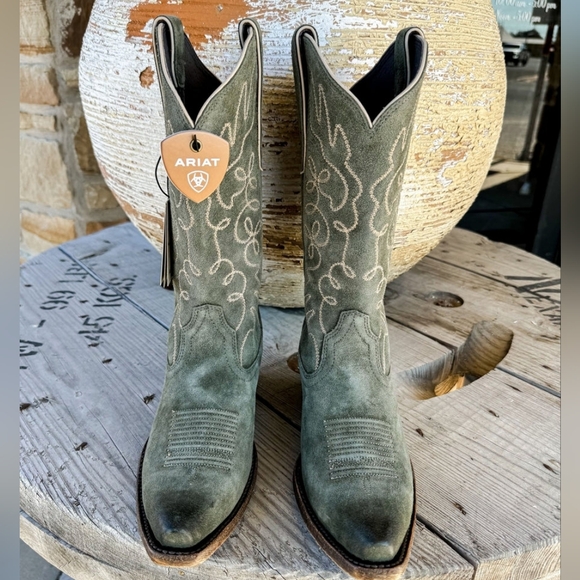 ARIAT Olive Suede Cowboy Boots Size 9.5 Jukebox X Toe - Picture 3 of 14